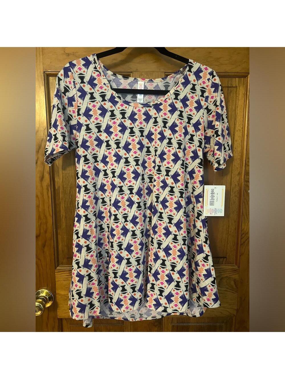 LuLaRoe Perfect T Shirt Swing Tunic Top Scoop Neck Flowy Blouse Slits XS NWT